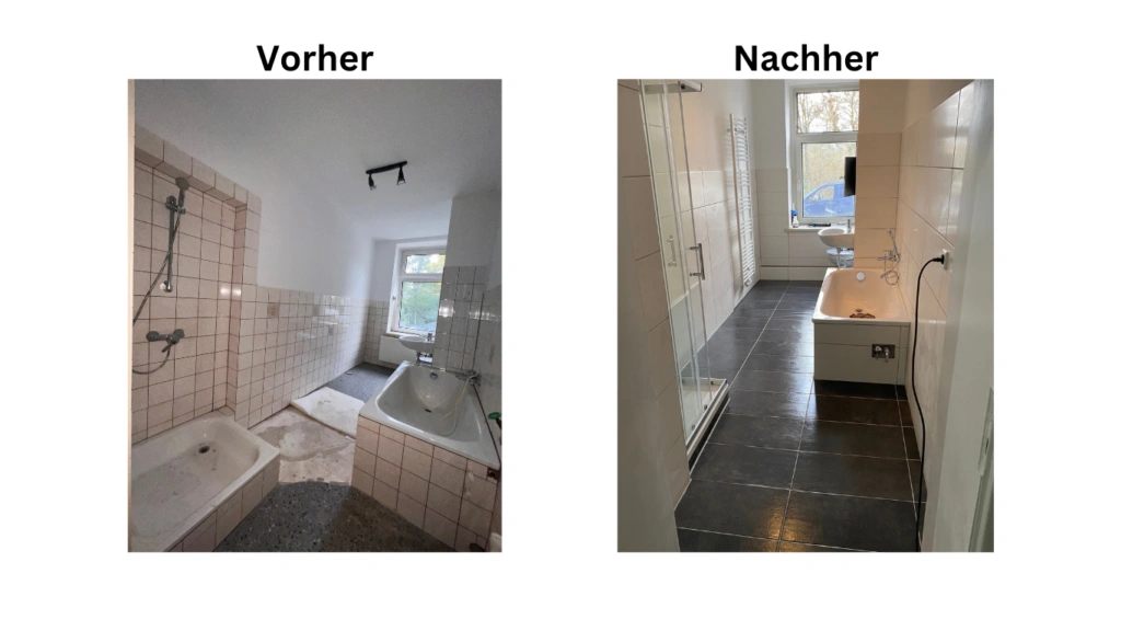 Referenzen: Vorher/Nachher-Bild Badsanierung