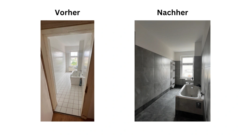 Referenzen: Vorher/Nachher-Bild Badsanierung bei Mieterwechsel